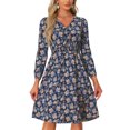 thumbnail image 1 of INSPIRE CHIC Robe Midi à Manches Longues Évasée à Col en V à Imprimé Floral pour Femme, 1 of 5