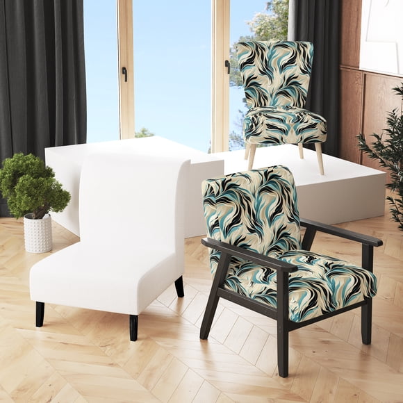 Designart "Oceanic Whispers" Teal Abstract Upholstered Accent Chair - Modern Arm Chair For Living Room