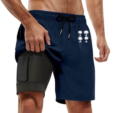 Ediodpoh Mens Swim Trunks Summer Fashion Gradient Color Double Layer Board Pants with Pockets Swim Shorts for Men Yellow L