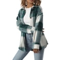 thumbnail image 2 of Xingqing Chemise-Veste à Carreaux Rétro pour Femme à Boutons, Veste en Mélange de Laine à Manches Longues, Manteau Vert m, 2 of 9