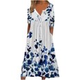 thumbnail image 1 of SMihono Robe d'Été pour Femmes Grande Taille Mode Femmes Été Imprimé Décontracté Col en V Boutons Manches Courtes Poches Robe de Vacances, 1 of 4