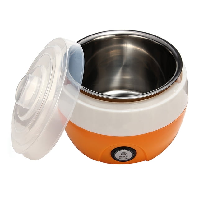 HAR Adhesive Yaourtière Électronique Automatique 1 L avec Réservoir en Acier Inoxydable, Orange. Cette Yaourtière Compacte Présente un Intérieur en Acier Inoxydable pour une Utilisation Hygiénique et Sécuritaire, un Couvercle en Plastique transparent et un Extérieur Orange. Elle a une Capacité de 1 L, une Puissance de 15 W et une Technologie Isotherme pour un Chauffage Uniforme. Idéale pour Préparer du Yogourt Frais à la Maison avec des Saveurs Personnalisables.