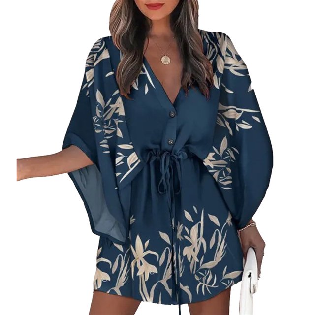 Robes à Lacets pour Femmes Été Jupe Élégante Décontractée Robe Courte à Nouer Fête Plage Maison Travail Type1 TG