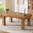 thumbnail image 3 of Tribesgins Solid Wood Executive Desk, 63-Inch Home Office Computer Desk with Sturdy Wooden Legs, Farmhouse Simple Writing Study Table Business Workstation for Home Office, Light Brown, 3 of 5