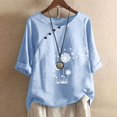 thumbnail image 2 of CHUANK Hauts pour Femmes en Solde à Moins de 10$ Hauts Décontractés Printemps Été Manches Longues en Coton Lin Imprimé Graphique Pissenlit Col Rond Blouses Vintage Grande Taille, 2 of 6