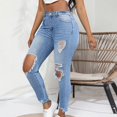 thumbnail image 2 of Gubotare Ripped Jeans Women's Ultra Fit Mid-Rise Soft Denim Juniors Jeans (Blue,Size XL), 2 of 6