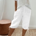 thumbnail image 2 of Besolor Womens Cotton Linen Shorts Casual Elastic Waist Capris Drawstring Summer Knee Length Shorts with Pockets Plus Size, 2 of 7