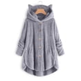 thumbnail image 3 of WEIYLL Fall Jackets for Women 2025 Velvet Cat Ear Hooded Soild Patchwork Button Plush Grey Cold Weather Tops Size XL, 3 of 4
