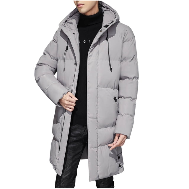 Pisexur Mens Winter Jacket Men's Solid Color Drawstring Button Pocket Zipper Long Sleeved Hooded Algondon Jacket Mens Puffer Jacket Winter Coats for Men Plus Size Jackets