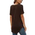 thumbnail image 4 of MAWCLOS Ladies Tee Solid Color T Shirt V Neck Tops Casual Holiday Short Sleeve Tunic Blouse Coffee XL, 4 of 4
