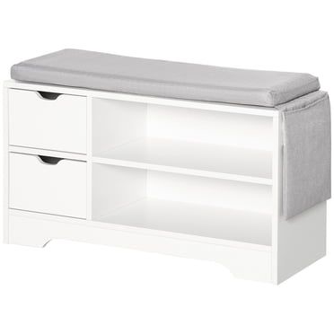 HOMCOM Banc à Chaussures d'Entrée avec Tiroir de Rangement, Tablette Ouverte, Pochette, Blanc