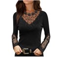 thumbnail image 1 of Pompotops Mode Femme Col Roulé Dentelle à Manches Longues T-Shirt Automne Solide Creux Blouse Tops, 1 of 7