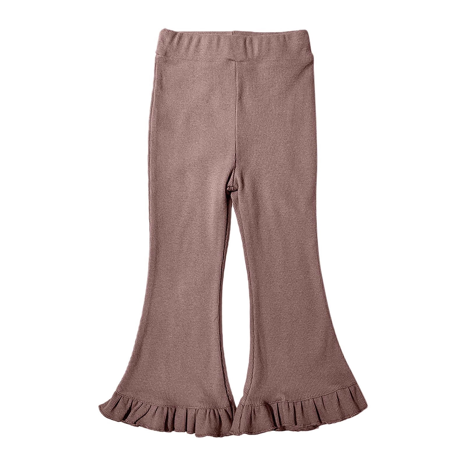 Timegard Toddler Girls Clothes Ruffle Flare Leggings Solid Color Comfy Trousers Children Cute Stretch Pants