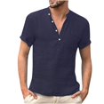 thumbnail image 2 of RKSTN Chemises pour Hommes Manches Courtes Chemise à Manches Courtes Été Décontractée Mode T-Shirt en Lin Rétro Col Montant Chemises Hawaïennes pour Hommes, 2 of 3
