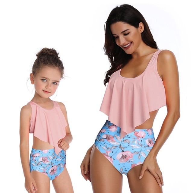 KYAIGUO Mommy and Me Swimsuit Ruffle Family Matching Swimwear Two Pieces Bikini Bathing Suit Summer Beachwear
