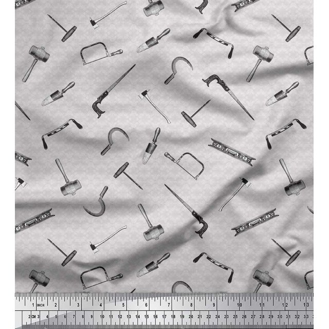 Soimoi Gray Poly Georgette Fabric Square & Tools Hardware Print Sewing Fabric Yard 52 Inch Wide