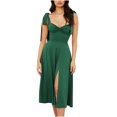 thumbnail image 2 of Pisexur Robe Mi-Mollet Sans Manches à Col en V pour Femme, Col en V Sans Manches, Couleur, à la Mode, Nouvelle, Décontractée, Taille Haute, Tenue pour Femmes, 2 of 4