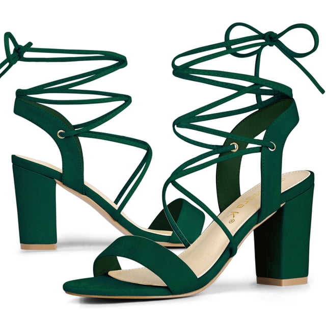 BLISSFUL STEP Women's Lace Up Block Heels Sandals