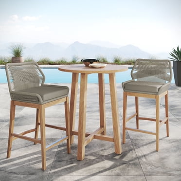 Modway Wellspring Ensemble de Bar en Bois de Teck pour Patio Extérieur de 3 Pcs en Gris Pâle Greige