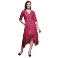 thumbnail image 1 of Bimba Robe Droite Asymétrique pour Femmes en Coton à Imprimé Floral de Feuilles Roses avec Poche, Manches Courtes, Col en V, Mi-Longue - Xxx-Grand, 1 of 1