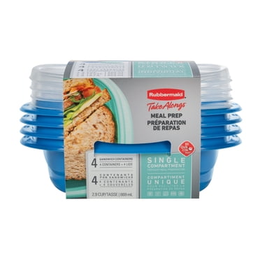 Rubbermaid TakeAlongs Meal Prep Sandwich Containers, 669 mL (2.9 Cup), Colour May Vary (Blue or Teal), 4 Pack