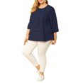thumbnail image 2 of GRACE & GRANDEUR Women's Plus Size Tops Work Round Neck Ruffle Chiffon Blouse Office Top 4X Navy Blue, 2 of 7
