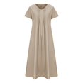 thumbnail image 4 of Yuyuzo Robe Maxi en Coton et Lin pour Femmes à Manches Courtes, Col en V, Longue Robe Décontractée Ample et Fluide avec Poches, 4 of 6