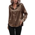thumbnail image 2 of Innerwin Shirts Long Sleeve Ladies Tunic Tops Office Button Down Soft Blouse Dark Khaki S, 2 of 4