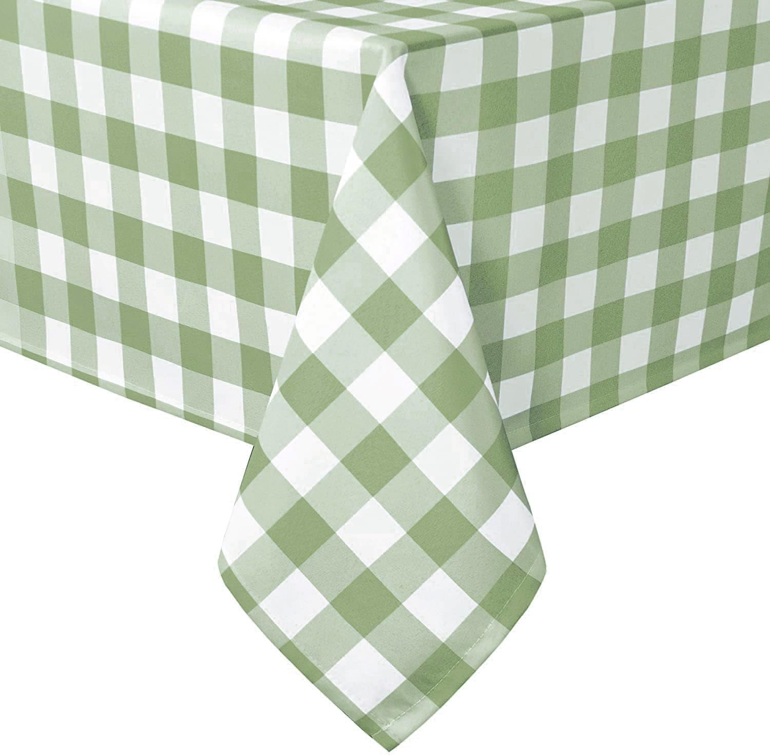 60 x 84 Inch Checkered Tablecloth Rectangle - Wrinkle Resistant and Waterproof Table Cloth for Picnic, Dinner and Party, Washable Polyester Fabric, Sage Green and White Gingham Pattern