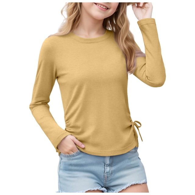 Curenmufel T-Shirts à Manches Longues pour Adolescentes Filles Manches Raglan T-Shirts Mode Automne Col Rond Hauts Mignons à Blocs de Couleur Manches Longues Taille 3T 4T (Kaki, 3-4 Ans)
