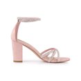thumbnail image 3 of BLISSFUL STEP Women's Rhinestone Ankle Strap Chunky Heel Sandals Light Pink (Size 8), 3 of 6