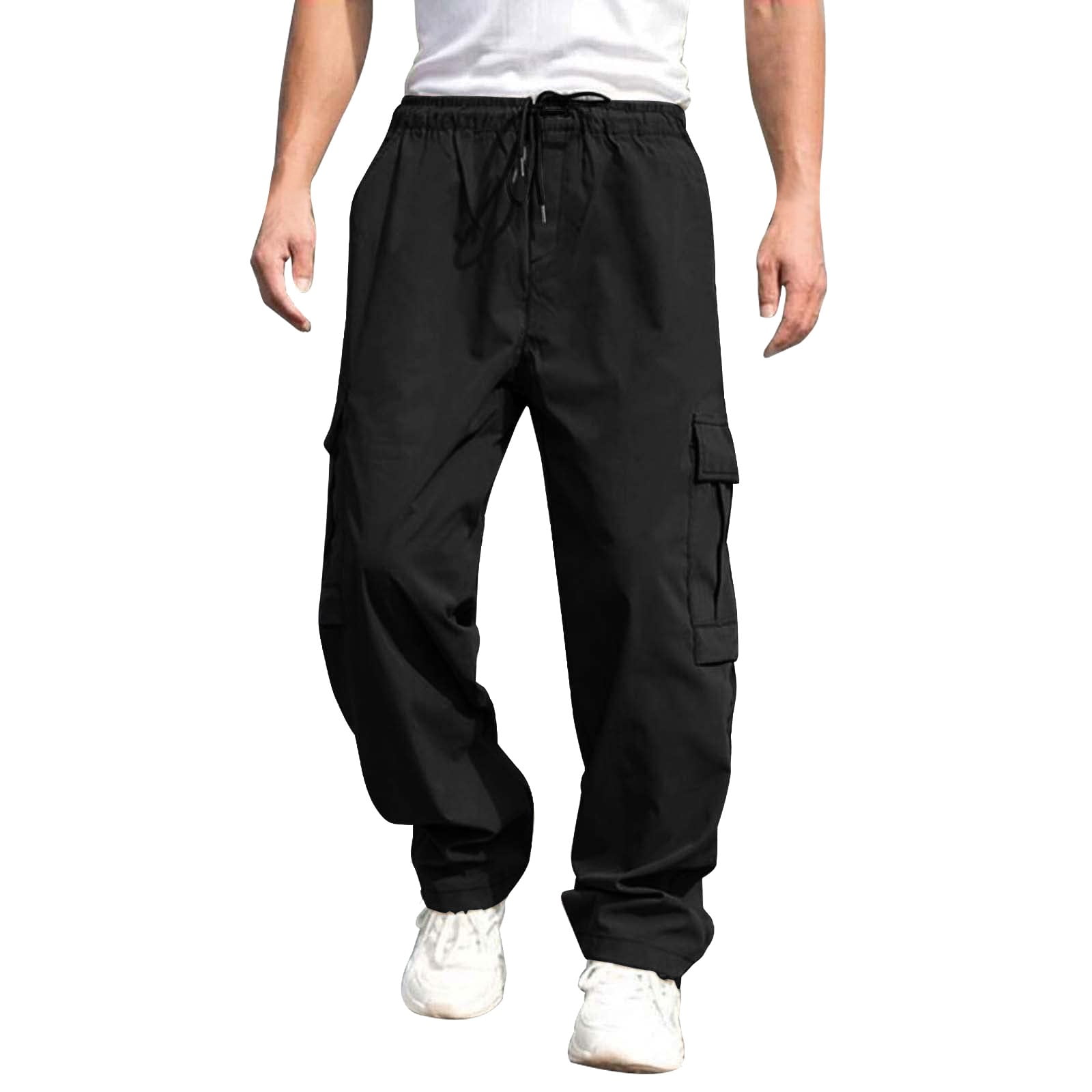 amnjx ・cargo pants・black・L size Baggy Cargo Pants for Men Male Versatile All Season Cargo Pants