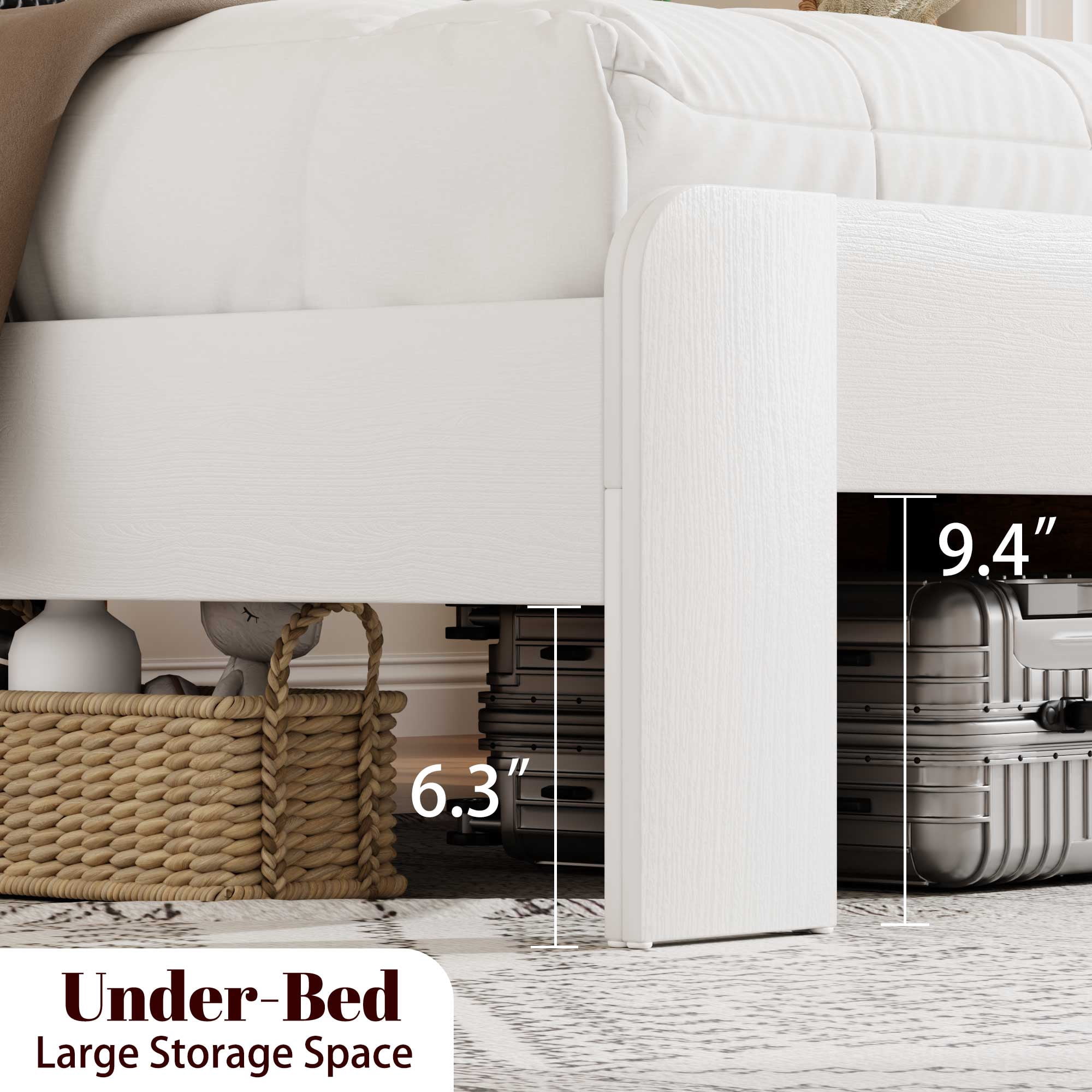 Cadre de lit de plateau Noble House Queen en bois, dossier et pied de porte à conception de chaume avec supports en lames métalliques, blanc