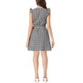 thumbnail image 3 of INSPIRE CHIC Women's V Neck Check Ruffled Sleeve Belted Plaids Mini Dress M Dark Blue, 3 of 5