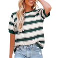 thumbnail image 2 of Pxiakgy Vente Chaude!! Hauts Rayés pour Femmes Col Rond Manches Courtes T-Shirt Tendance 2025 Basique Été Décontracté Ample Tees Rayé Color Block Décontracté Tee Basique Blouses Vert S, 2 of 4