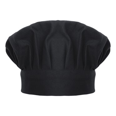 TOPTIE Toque de Chef pour Enfant et Adulte, Chapeau de Cuisine en Coton Élastique et Ajustable pour la Cuisson et la Pâtisserie - Noir - G