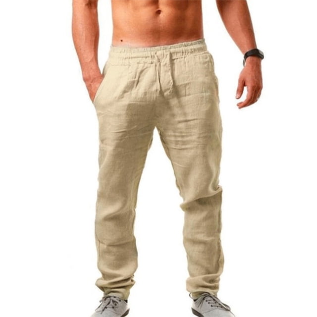 Innerwin Bottoms Solid Color Men Pants Outdoor Elastic Waist Loose Trousers Apricot XXL