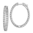 thumbnail image 1 of 925 Sterling Silver Polished Hinged hoop Safety clasp Rhodium Plated CZ Cubic Zirconia Simulated Diamond In and Out Oval, 1 of 3