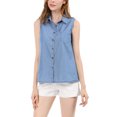 thumbnail image 3 of INSPIRE CHIC Chemise Sans Manches à Col Pointu à Simple Boutonnage pour Femme TP Bleu, 3 of 8