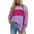 thumbnail image 1 of Amzcrzy Chandail en Molleton Femme Col Rond Manches Longues T-Shirts Décontractés Tunique à Rayures Blocs de Couleur Basiques, 1 of 9