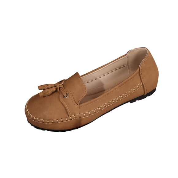 LOVZFMLL Women's Penny Loafers Slip On Flat Shoes for Business Casual Work Comfortable Dress Flats Round Toe Bow Knot Brown 9.5