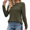thumbnail image 1 of PEZHADA Chandails pour Femmes en Liquidation, Chandails à Enfiler pour Femmes Col Rond Rayé Mat Chandail Uni T-shirt à Manches Longues Chandails Haut Vert Armée, 1 of 4