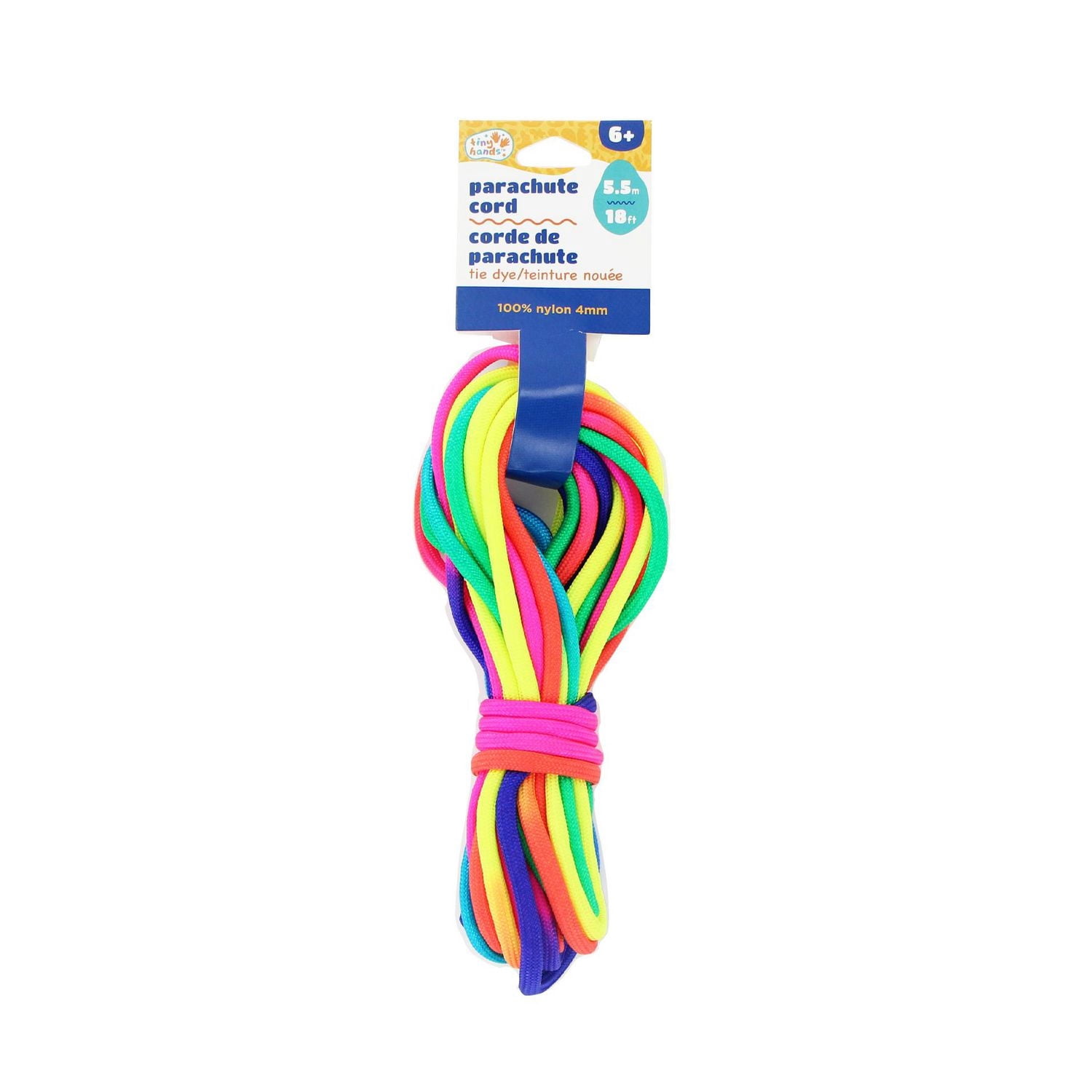 TINY HANDS Parachute Cord, Tie Dye, 100 % Nylon 4 mm (0.16 in), 5.5 m (18 ft), Age 6+, Kids, Crafts