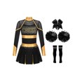 thumbnail image 1 of Hansber Tenues de Cheerleading pour Filles Uniforme de Cheerleading Robe Fantaisie avec Pompons Ensemble de Bas Doré&Noir 6, 1 of 7