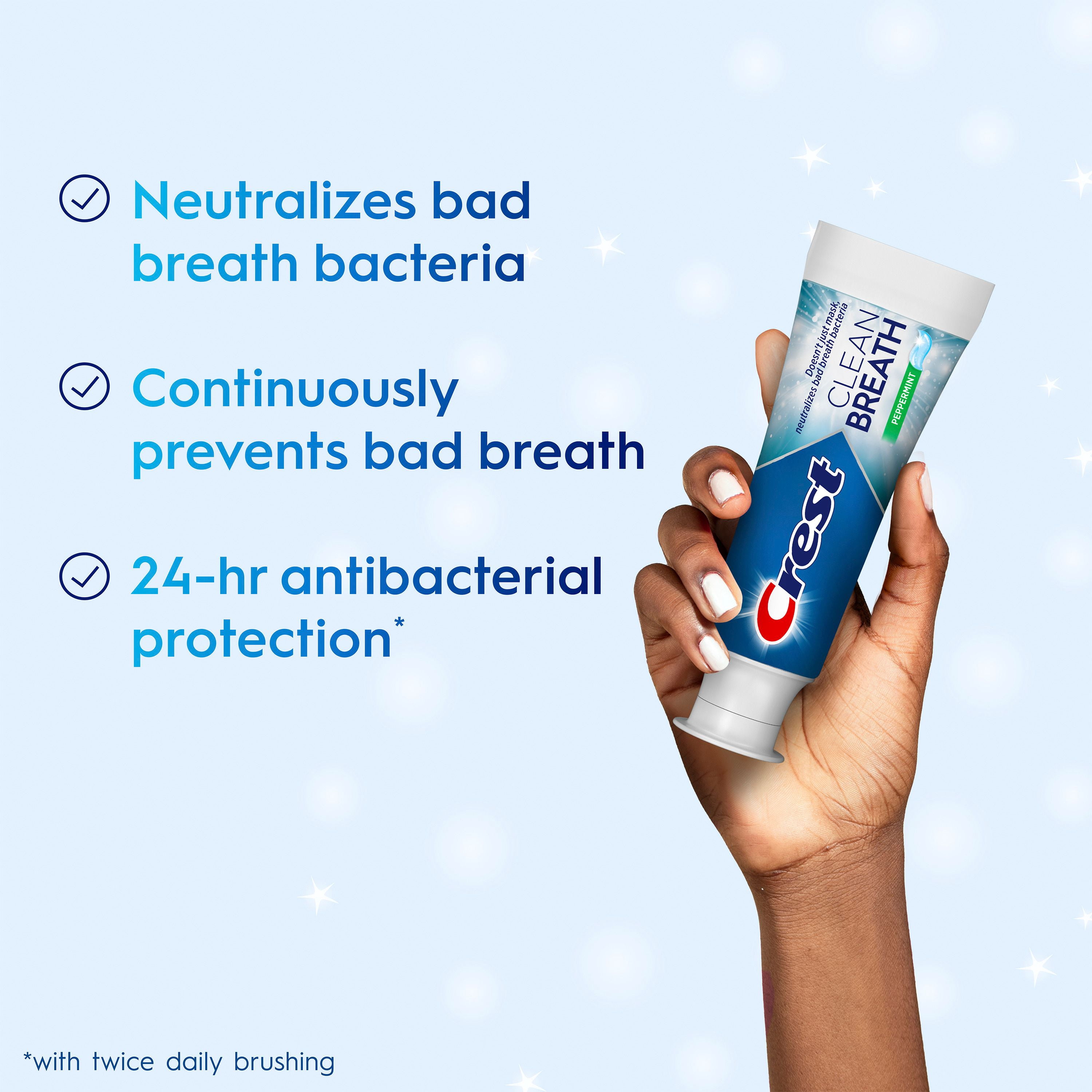 Crest Dentifrice Haleine Propre Menthe Poivrée – Neutralise la Mauvaise Haleine, Protection Antibactérienne, Combat les Caries, Rafraîchit l'Haleine, Blanchit en Douceur