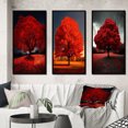 thumbnail image 1 of Designart « Majestueux Arbre Rouge Capturé en Photographie de Nature » Arbres de Paysage Ensemble d'Art Mural Encadré de 3 - Ensemble de Cadres Arbres Rouges pour Déco de Bureau, 1 of 6