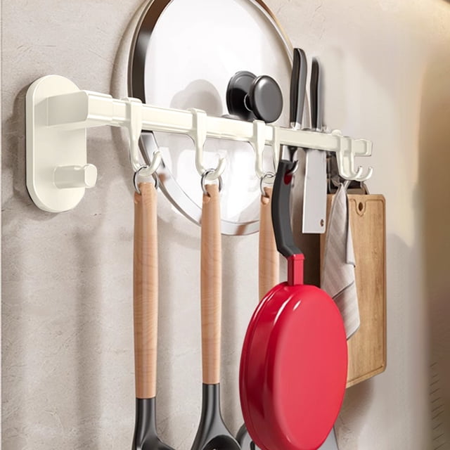EGNMCR Kitchen Hook Rack No Hole Hanging Rod Wall Mounted Storage Rack Multifunctional Pot Shovel Spoon Storage Rack hook rack
