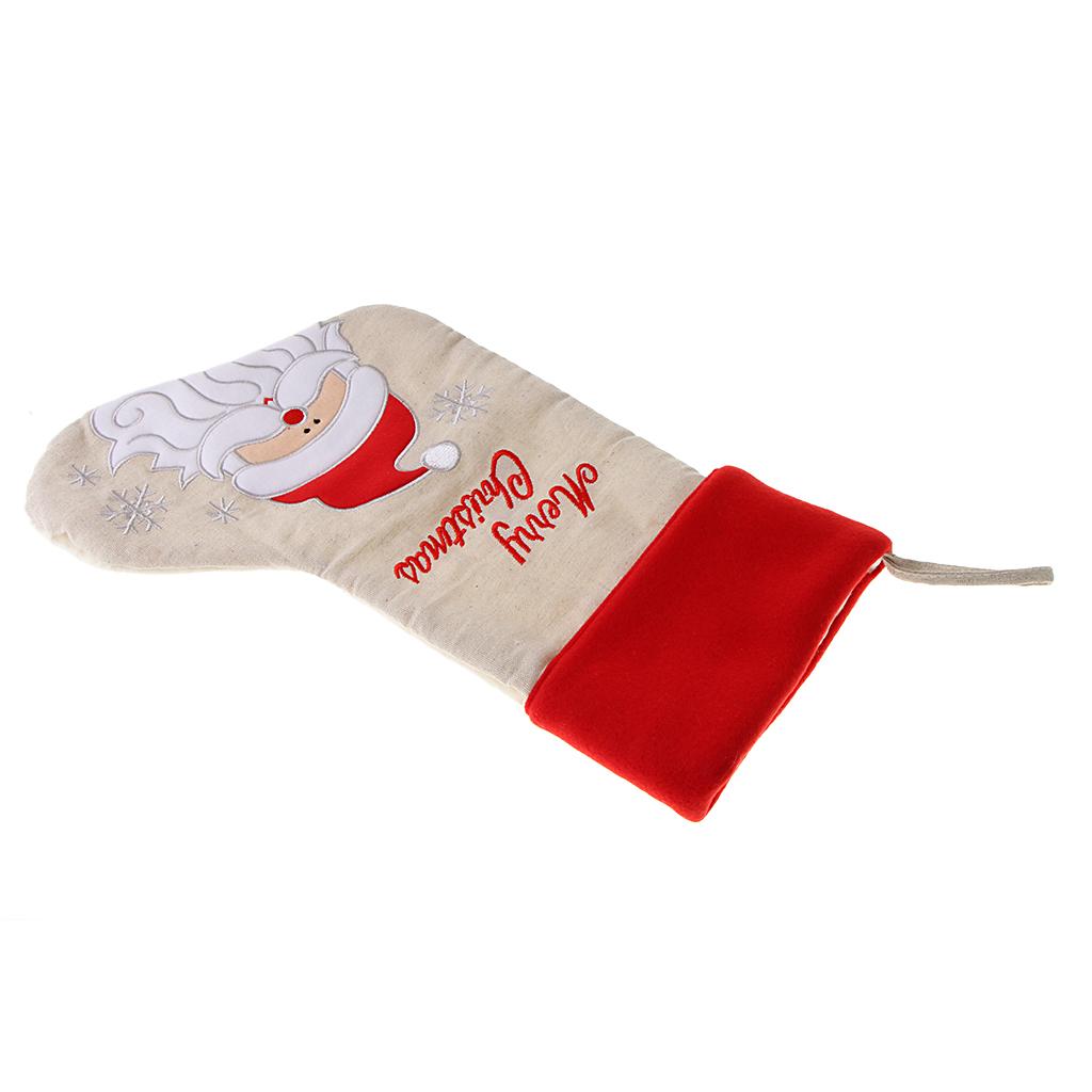 Abbracc Christmas Fabric Embroidered Christmas Hanging Stockings Candy Bag Xmas Tree Decor Santa