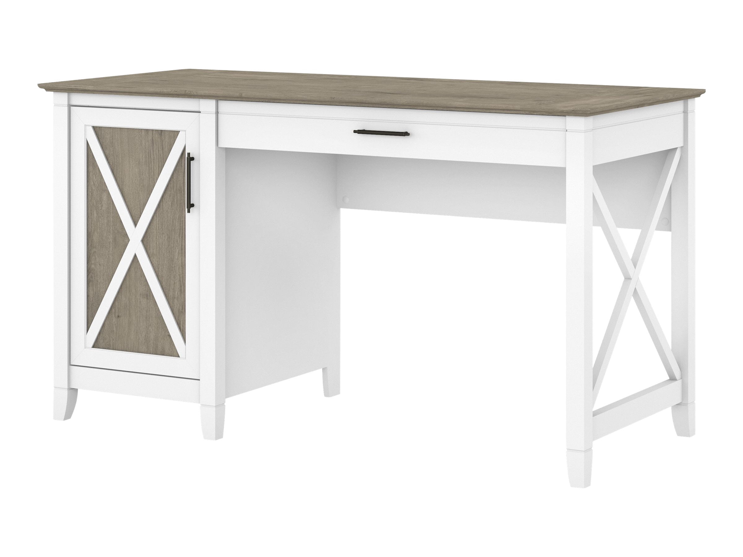 Bush Furniture Key West - Desk - rectangular - pure white, shiplap gray