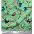 thumbnail image 1 of Soimoi Green Velvet Fabric Flower & Butterfly Printed Fabric 1 Yard 58 Inch Wide, 1 of 5